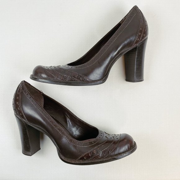 Nine West Brown Leather Chunky Heel Pumps Sz 7 - Picture 7 of 8